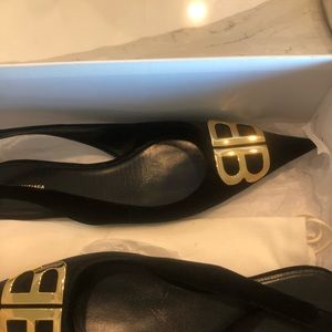 BALENCIAGA Velvet BB Knife Pointy Toe Slingback Flats black